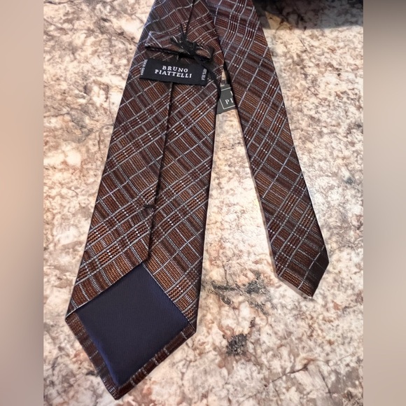 Bruno Piattelli silk tie men’s copper brown patterned striped New NWT - Picture 3 of 5
